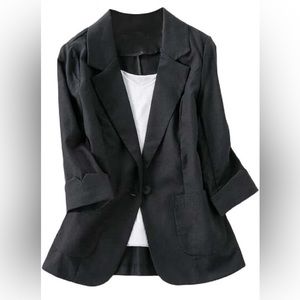 Jofemuho Casual Women’s Cotton Linen 3/4 Sleeve Jacket